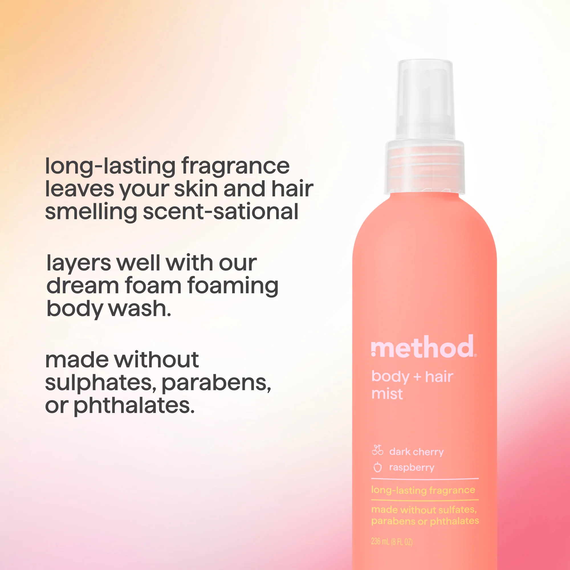 body + hair mist - dark cherry + raspberry, 8 fl oz