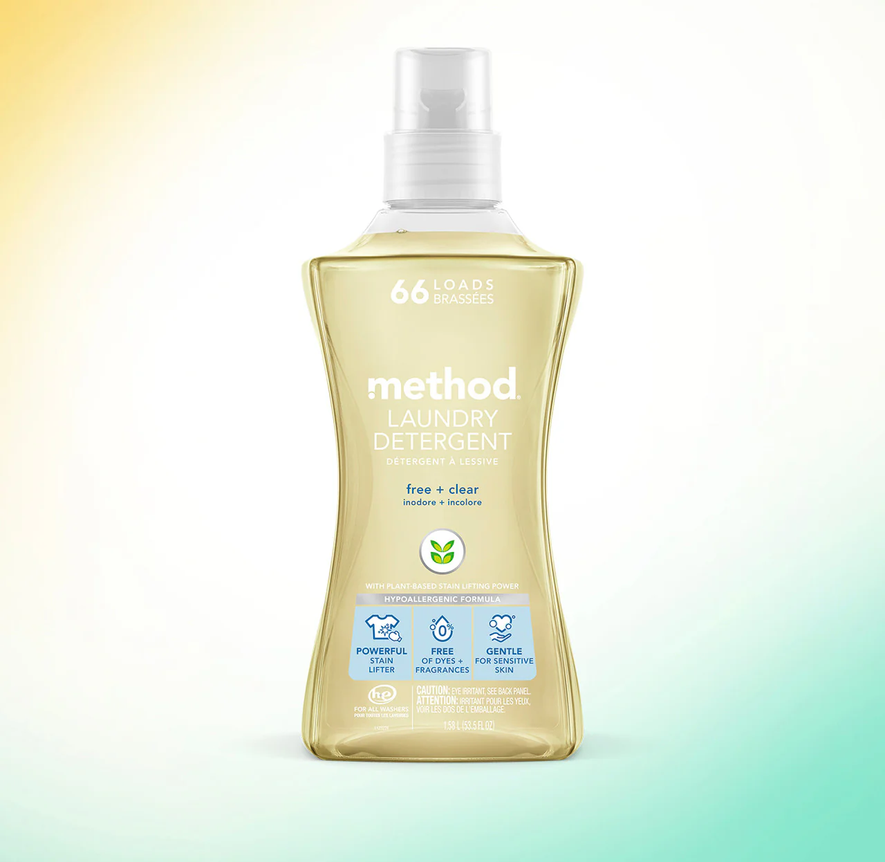 laundry detergent - free + clear, 53.5 fl oz