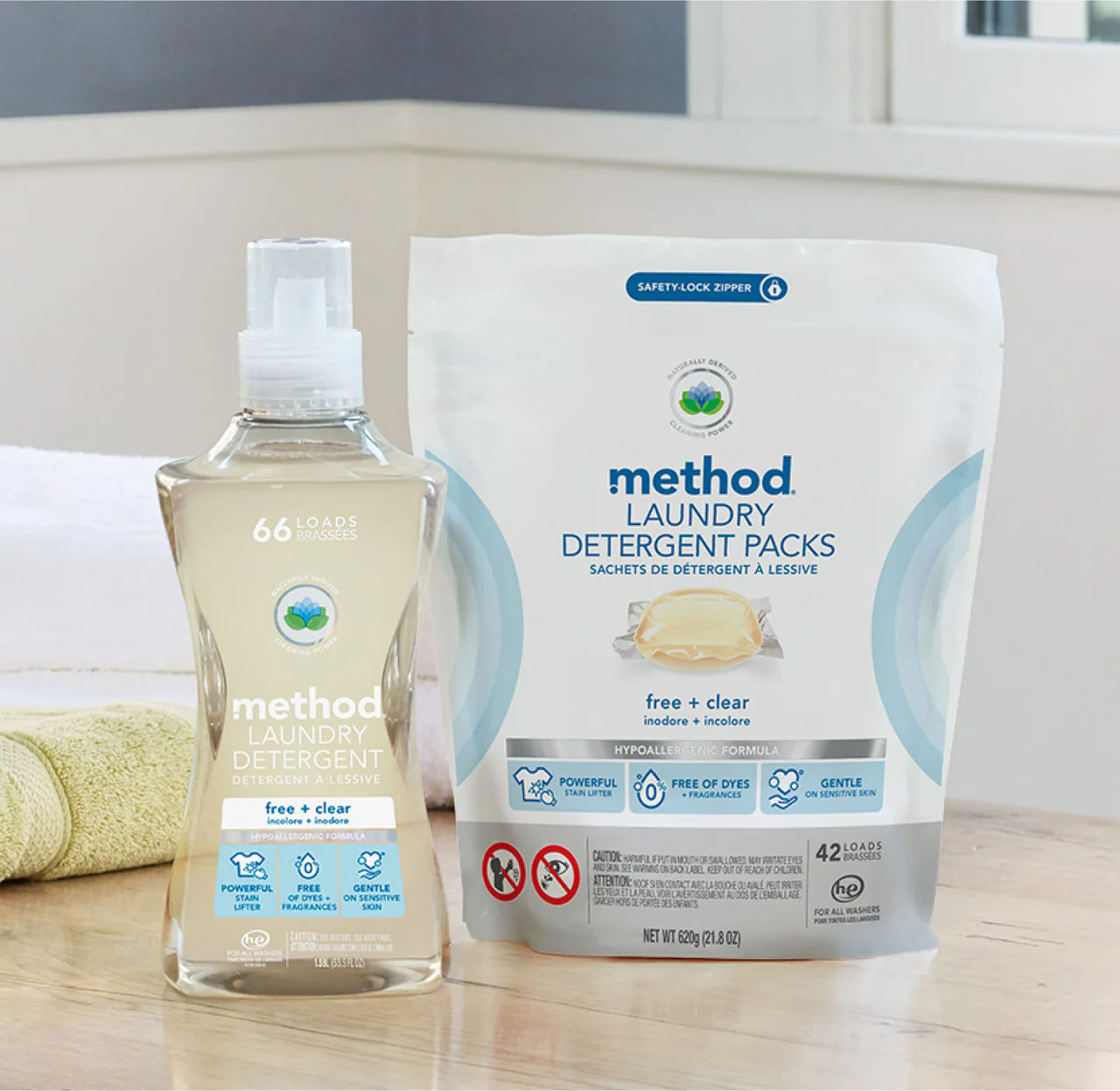 laundry detergent packs - free + clear, 42 ct