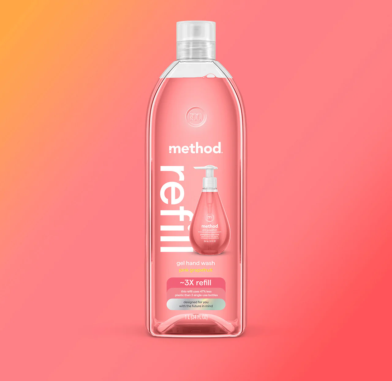 gel hand wash refill - pink grapefruit, 34 fl oz 1