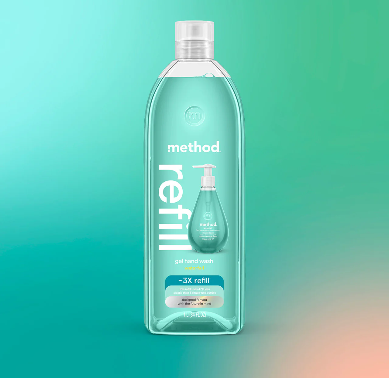 gel hand wash refill - waterfall, 34 fl oz 1