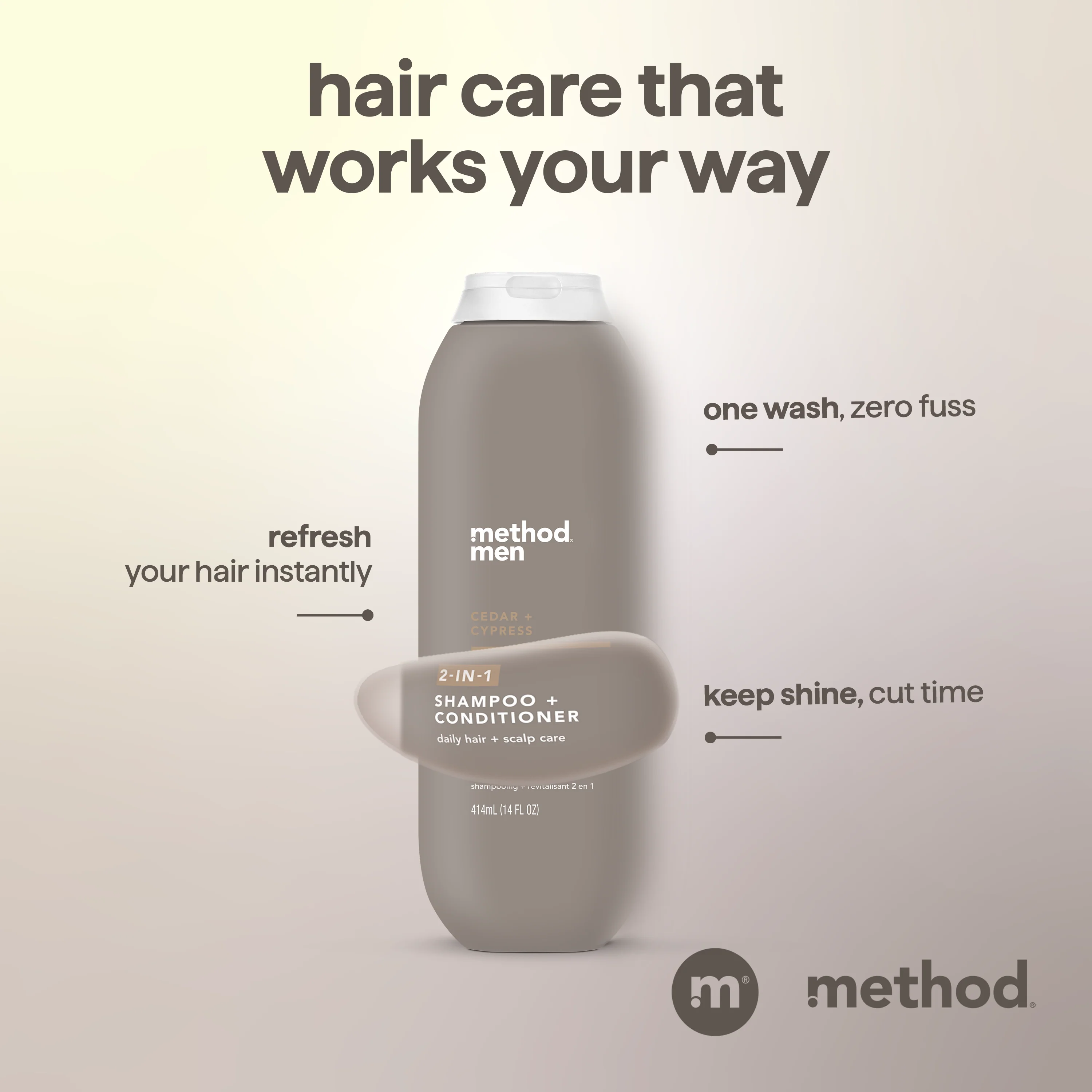 2-in-1 shampoo + conditioner - cedar + cypress, 14 fl oz